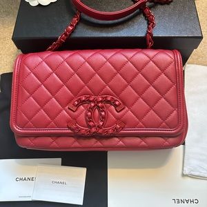 CC Filigree Leather Handbag, burgundy color.